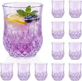 12 Pack Plastic Stemless Wine Glasses,12oz Unbreakable Vintage Elegant Drinking Glass Set,Reusable Fancy Cocktail Cups for Party, Wedding, and Bulk Events (12, 12oz-Purple)