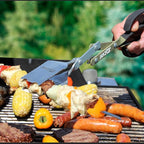 BBQ Croc 3-in-1 Barbecue Tool 18-inch + 15-inch 2-Pack - Extra Light and Long Tongs, Spatula and Grill Scraper (Blue) (18 inch + 15 inch)