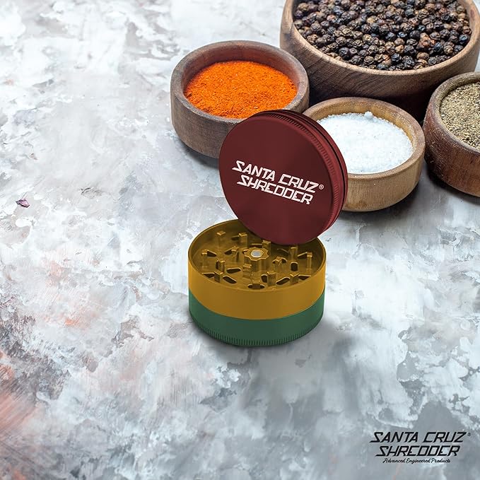 Santa Cruz Shredder Metal Herb Grinder Knurled Top for Stronger Grip 3-Piece Large 2.7" (Rasta)