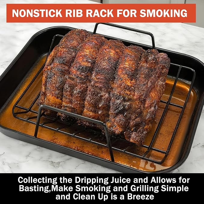 Roasting Rack for Turkey, Non-Stick Safe Coating Heavy-duty Turkey Rack for Roasting Pan, 2-in-1 Rib Rack for Smoker Grill, Roasting Rack Insert for Smokers, Oven Cooking