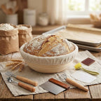 9 Inch Round Sourdough Proofing Basket, 7-Piece Complete Starter Kit with Linen Liner & Baking Tools, Bread Baking Supplies & Accessories Gift Set, Local Warehouse Shipment (1 Pack)