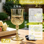 Plastic Wine Glasses, Plastic Goblets Vintage Style Cordial Unbreakable Drinking Glasses, Reusable Drinkware for Wedding Reception, Grand Event Party Supplies (24, Gold)
