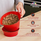 Colander Grease Strainer With Handle And Container, Catch Bowl With Lid 3 Piece Strain Set | Strains Ground Beef, Bacon & Pasta | Safe Kitchen Gadget BPA Free | Made In The USA (Red)