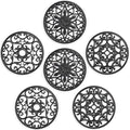 SMARTAKE 6 Set Silicone Trivet Mats, Multi-Use Intricately Carved Coasters, Insulated Non-Slip Durable Kitchen Mats, Flexible Modern Kitchen Table Mat, for Hot Dishes, Pots, Countertop (Black)