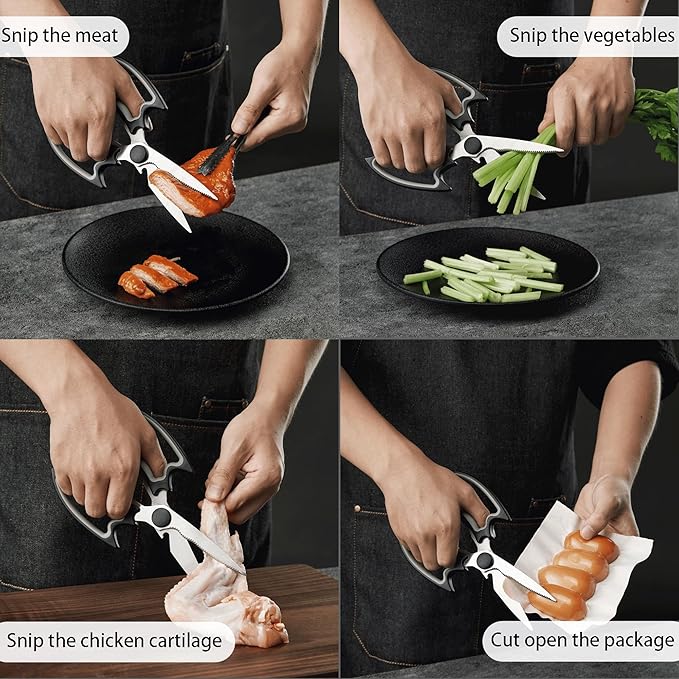 OMDAR Kitchen Scissors All Purpose 2 Pack - Halloween Goth Cute Kitchen Shears - Heavy Duty Stainless Steel Cooking Shears for Cutting Meat, Food, Poultry - Featuring a Magnetic Protective Sheath