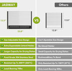 JASIWAY Dish Drying Rack, Roll Up Dryer Rack for Inside Sink, Expandable (12.8"-23.8" D x 15.5" W) 304 Stainless Steel Dish Drainers for Kitchen Counter, Over Sink Cover with Utensil Holder