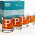 On The Rox (P-Monogram)- 4 Piece Set of 11 Ounce Engraved Heavy Base Rocks Glasses Elegant Glass-Multi-Purpose Beverage-Rocks Glass- Gift for any Occasion Drinks