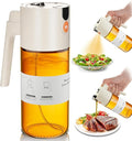 OURCABECUE Upgrade 2 in 1 Oil Sprayer for Cooking, 17oz Light-Blocking Glass Olive Oil Dispenser Bottle for Kitchen,Food-Grade Oil Mister with 8 Stickers for Salad, Frying (Brown Bottle-White Cap)