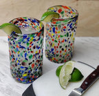 Hand Blown Mexican Drinking Glasses - Set of 6 Confetti Rock Design Glasses (14 oz each)