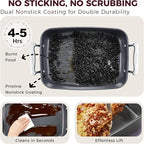 HONGBAKE Roasting Pan with Rack, 17.6×11 Inch Nonstick Roaster Pan for 17 lb Turkey, Chicken and Lasagna, Deep Turkey Pan for Oven, Heavy Duty Oven Roaster Tray, Wider Handles, Gray