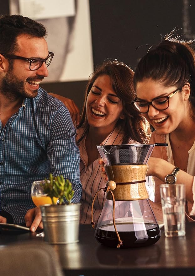 AGOGO Pour Over Coffee Maker Glass - Barista Kit with 304 Stainless Filter for Home, Office, Camping, Cafes - Easy Clean Coffee Dripper Set (Soft Towel&Brush) (28oz Slim Shape w/SS Filter)