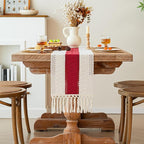 FEXIA Christmas Table Runner for Home Decor with Tassels 72 Inches Long Farmhouse Red Rustic Boho Table Runner Macrame Burlap Table Decoration for Living Room Bridal Shower(12x72 Inches)