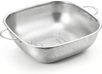 E-far 6QT Stainless Steel Colander with Handle - Square Metal Kitchen Strainer for Pasta & Vegetable Draining, Micro-Perforated & Elevated Feet, Dishwasher Safe