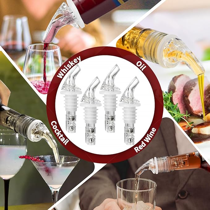 SuproBarware Automatic Measured Bottle Pourer 1.5oz - Quick Shot Spirit Measure Pourer Drinks Wine Cocktail Dispenser Home Bar Tools (4 pack ringless)