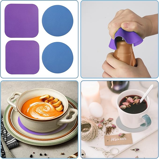 LUTER 4pcs Jar Opener, Rubber, Multi-function Silicone Bottle Opener for Seniors with Weak Hands Lid Cap Gripper Pads Kitchen Coasters Gadgets(Blue, Purple)