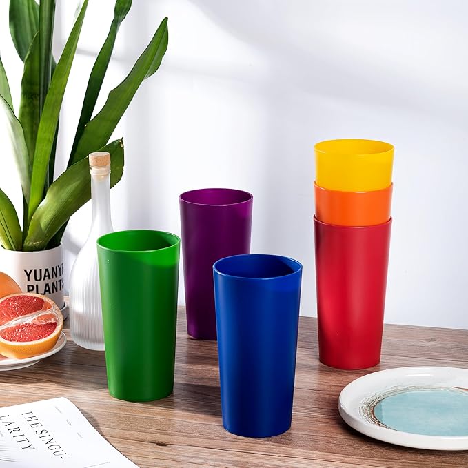 26-ounce Plastic Drinking Glasses Stackable Tumblers Water Cups Mixed Drinkware, set of 12 Mixed Color Reusable Shatter-resistant Dishwasher Safe