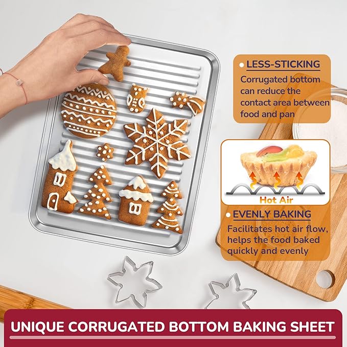 P&P CHEF 9 x 7 x 1 Inch Mini Toaster Oven Pan, Stainless Steel Small Baking Pan Oven Tray for Cooking & Roasting, Corrugated Bottom, Healthy & Sturdy, Dishwasher Safe - 1Pc