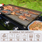 KingChii 28" 3-Burner Griddle with Counter Height Side Shelves, Powder Coated Steel, Black