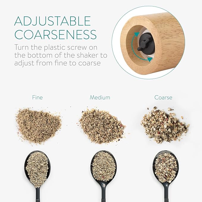 Navaris Salt and Pepper Mill Set - Adjustable Rubber Wood Salt and Pepper Grinders Shakers with Ceramic Grinding Core for Home, Restaurants - Design 1