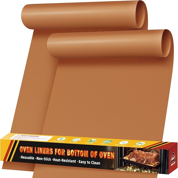 2 Pack Oven Liners for Bottom of Oven, 17"x25" Heavy Duty Non-Stick Oven Liner Mat, Reusable Heat Resistant Grill & Baking Mat, BPA/PFOA Free Roaster Liners, Fits Electric, Gas, Toaster Ovens (Copper)