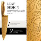 Gold Knife Set For Kitchen -14-Piece Titanium-Coated Blades with Etched Leaves Pattern, Ultra-Sharp Stainless Steel, Durable & Stylish Kitchen Knife Block Set