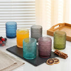 HomeVogue 12oz Colored Hobnail Drinking Glasses Set of 6, Vintage Glassware Old Fashioned Beverage Glasses, Cocktail Glass Set, Kitchen Water Glasses Cup, for Beer, Smoothie, Juice