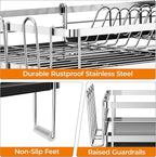 Delamu Stainless Steel Dish Drying Rack, Expandable Dish Drainer, Anti-Rust Large Dish Racks for Kitchen Counter, Dish Strainers with Drainboard, Utensil Holder & Cup Holder, 13.4"-28.7" L x 11.8" W