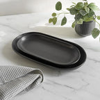 SANGO Anderson Serving Platters Set of 2, 14/12 Inch Stoneware Serving Dishes for Entertaining, Semi-Matte Party Serving Trays for Food, Buffet Oval Platters for Bread, Appetizer, Cheese, Matte Black