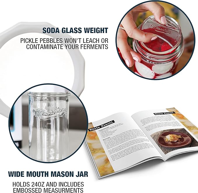 Masontops Fermentation Jar Starter Set, Easy Vegetable Fermentation Kit, Includes Mason Jar, Pickle Kit with Fermentation Lids & Fermentation Weight