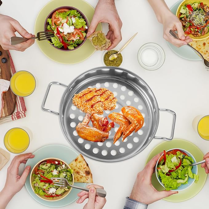 Stainless Steel Large Hole Colander for Shrimp Pasta & Vegetables - Mesh Strainer with Comfortable Grip for Kitchen Use