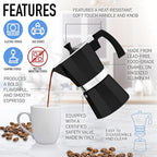 Zulay Moka Pot Espresso Stovetop Coffee Maker - Leak-Proof, Stainless Steel, Easy to Clean, Heat Resistant Handle & Knob - for Authentic Cuban & Italian Style Espresso - Makes 12 Espresso Cups - Black