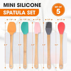 Cheer Collection Mini Silicone Spatula Set – 5-Piece Wooden Handle Kids Baking Tools, Non-Stick Mini Spatula for Baking, Cooking, Cake Decorating & Family Kitchen Fun