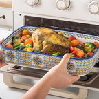Casserole Dishes for Oven, Ceramic Baking Dishes Set of 3, Rectangular Lasagna Pans, Ceramic Bakeware Set for Baking, Roasting and Serving - Boho Style