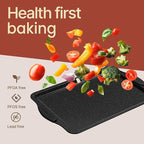 BAKKENMaster 6-Piece Nonstick Gray Marble Coated Bakeware Set - Professional Quality Carbon Steel Pans with Silicone Handles - Ideal for Oven, Refrigerator, Freezer - Dishwasher Safe