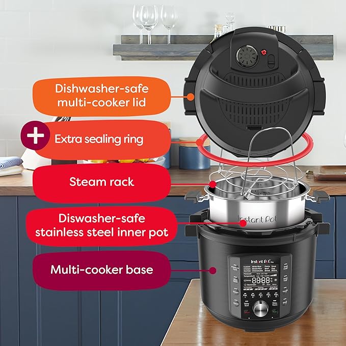 Instant Pot Pro 10-in-1 Pressure Cooker, Slow Cooker, Rice/Grain Cooker, Steamer, Sauté, Sous Vide, Yogurt Maker, Sterilizer, and Warmer, Includes App With Over 800 Recipes, Black, 6 Quart