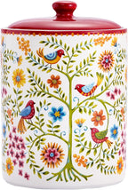 Bico Red Spring Bird Ceramic Air Tight 9 inch Cookie jar, for holding coffee, powder, tea, spices, Microwave and Dishwasher Safe
