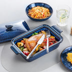 vancasso Starry Casserole Dish With Lid, 1.9 Quart Casserole Dish for Oven, 12x7 Baking Pan with Handles, Casserole Baking Dish Lasagna Pan with Lid, Microwave, Dishwasher Safe, Blue
