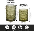 HomeVogue Vintage Hobnail Drinking Glasses Set of 12, 15 oz Highball Glasses & 12 oz Cocktail Glasses Set, Green Kitchen Water Glasses Cup, Bar Tumbler Glassware Set for Beer, Juice, Whiskey, Milk