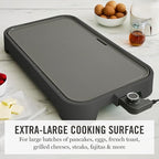 Martha Stewart 12” x 22” Electric Griddle, XL Ceramic Nonstick Flat Top Cooking Surface, Adjustable Temperature Dial, Drip Tray, Dishwasher Safe, 1500W Fast Even Heating, Pancakes & Eggs, Caviar Gray