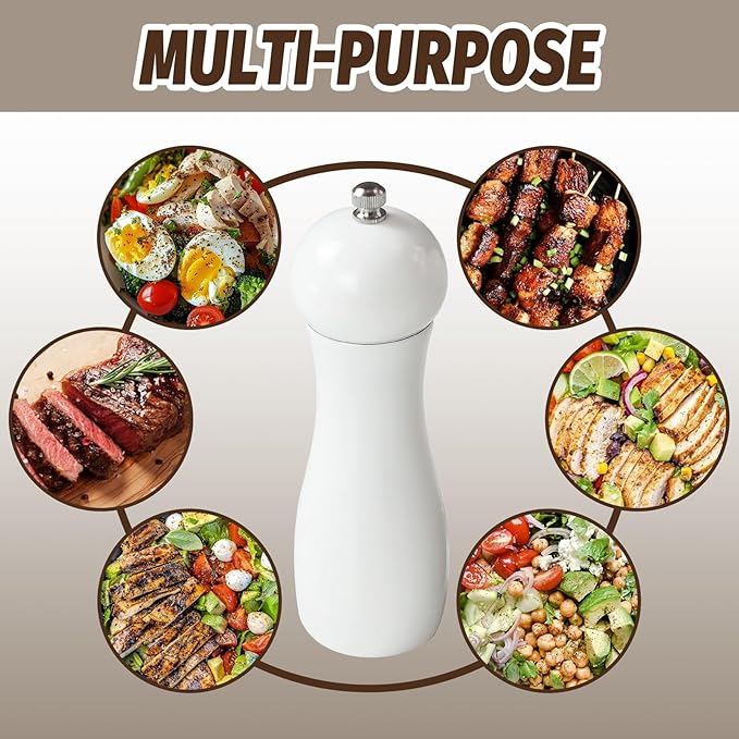 SHIKORI Manual Wooden Salt and Pepper Mills Shakers, 6.5 inch Salt and Pepper Grinders,Ceramic Rotor with Strong Adjustable Coarseness-Beige