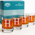 On The Rox [H-Monogram] - 4 Piece Set of 11 Ounce Engraved Heavy Base Rocks Whiskey Bourbon Glasses Elegant Glass-Multi-Purpose Beverage-Rocks Glass- Ideal Gift for any Occasion Drinks
