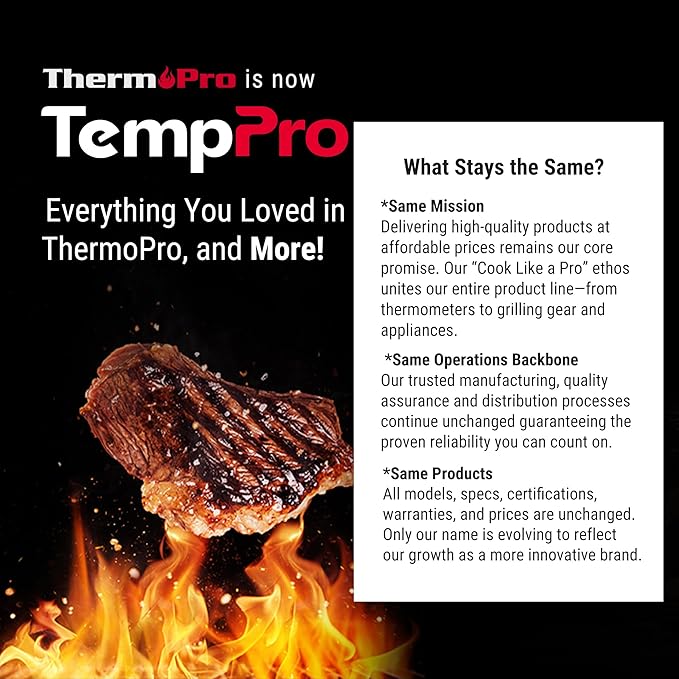 TempPro Digital Meat Thermometer for Cooking and Grilling, BBQ Food Thermometer with Backlight and Kitchen Timer, Grill Temperature Probe Thermometer for Smoker, Oven, Baking,Oil(Previously ThermoPro)