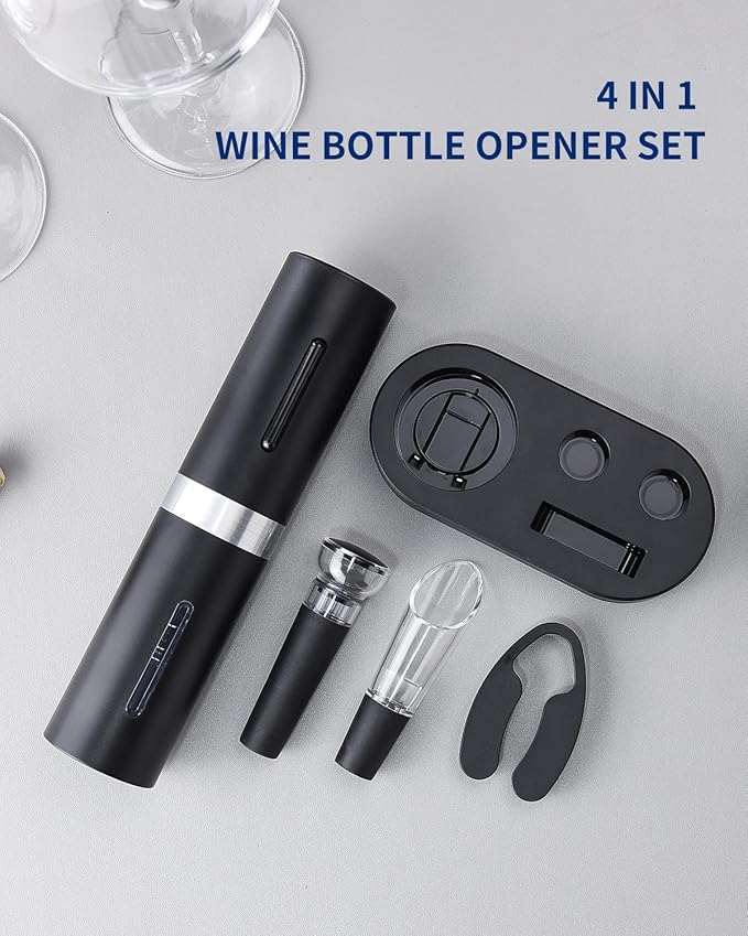 CIRCLE JOY Electric Wine Bottle Opener Set - Rechargeable Cordless Wine Corkscrew with Charging Base, Foil Cutter, Aerator Pourer and Stopper