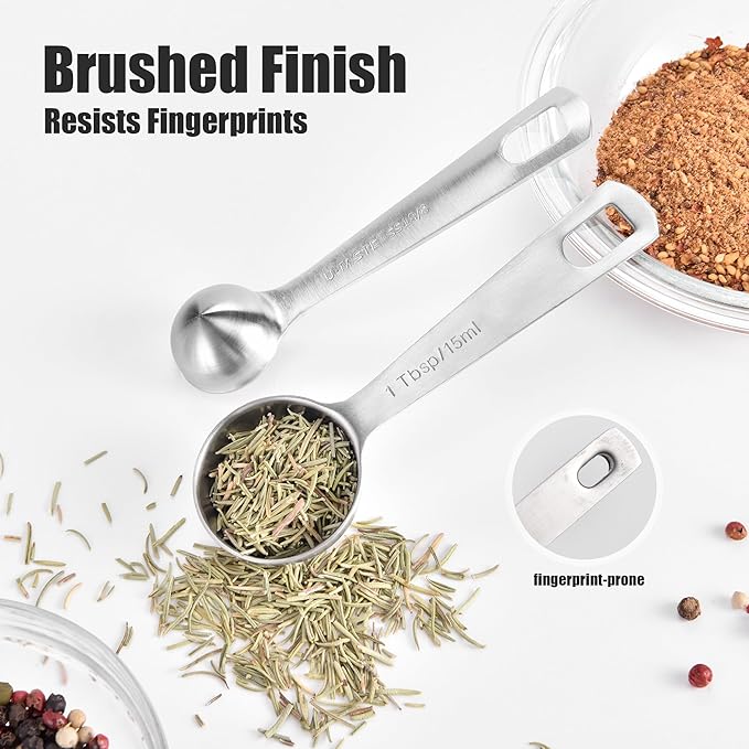 Doosu Measuring Spoons Set of 6-18/8 Stainless Steel Heavy Duty Teaspoons Tablespoons with Engraved Metric & US Measurements, Metal Measure Spoon for Dry and Liquid Ingredients, Dishwasher Safe
