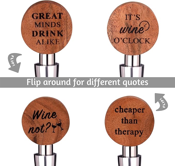 Folkulture Christmas Wine Stopper, (Set of 2), Wooden Handmade Wine Bottle Stopper with Quotes, Wine Cork, Wine Outlet Cap, Beverage Bottle Stoppers, Wine Accessories forXmas Gifts (2 pack)
