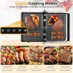 KOTEK Panini Press Sandwich Maker, 1200W 4 Slice Sandwich Toaster, Removable Drip Tray & Non-Stick Coated Plates, Open 180°, 3-In-1 Electric Indoor Grill w/5 Auto Modes, Temperature Control & Timer