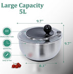 Stainless Steel Salad Spinner Large 5.28 Qt – Fast Drying Lettuce Spinner, Premium Durable Bowl for Washing & Drying Vegetables