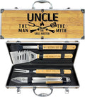 Uncle Gifts, Christmas Uncle Gift from Niece Heavy Duty Wooden BBQ Grilling Accessories Kit for Backyard, Thick Stainless Steel Grill Utensils with Non-Slip Handle Tools in Portable Bag Father's Day
