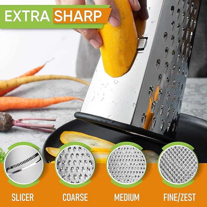 Spring Chef Professional Box Grater, Large & Premium Swivel Vegetable Peeler, Black - 2 Product Bundle