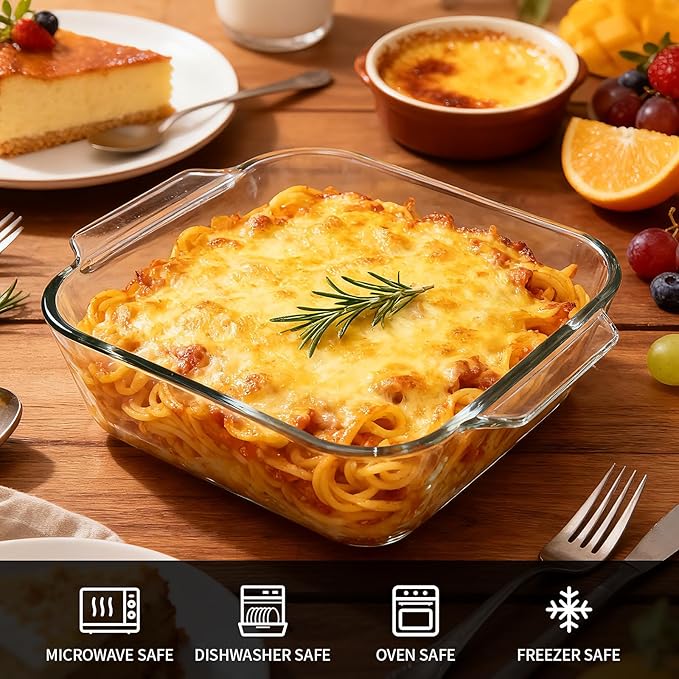 6"x6" Baking Pan, Square Baking Dishes 2 Pack Glass Bakeware Dish For Casserole Lasagna Brownie, Perfect for Reheating Individual Portions in Oven, Microwave or Air Fryer